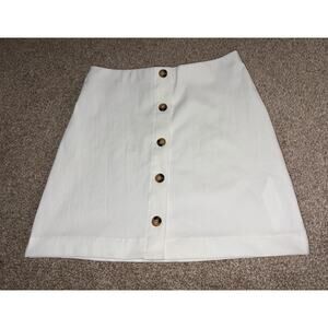 Zara Women’s Small White W/ Brown Buttons Mini Short Skirt Stretchy 70s Mod Sexy